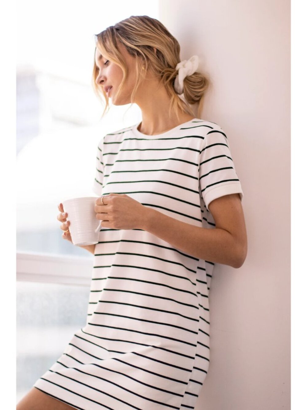 Lulu's White and Black Striped Tee Dress